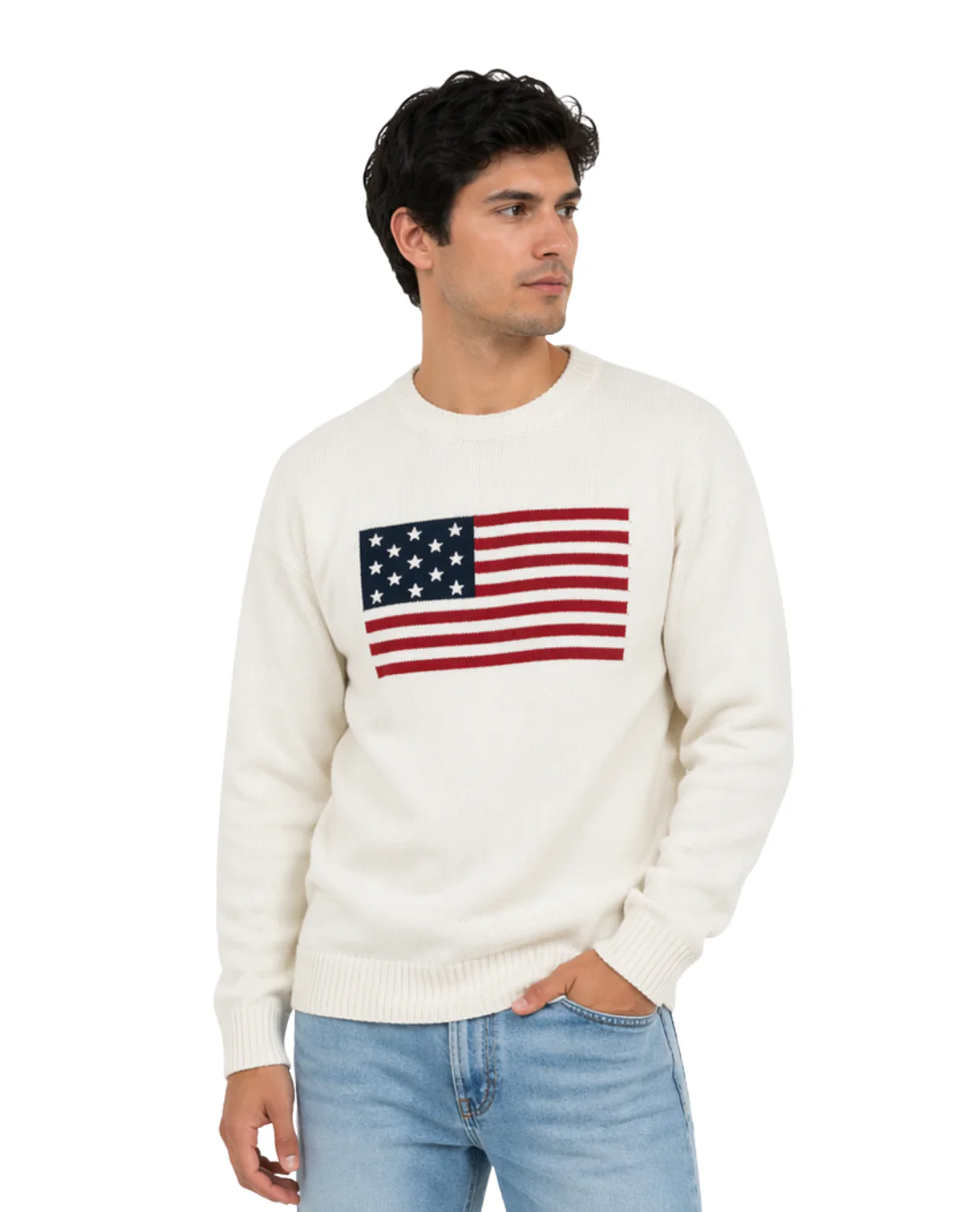 American Flag Loose Fit Knit Crewneck Sweater - Image 2