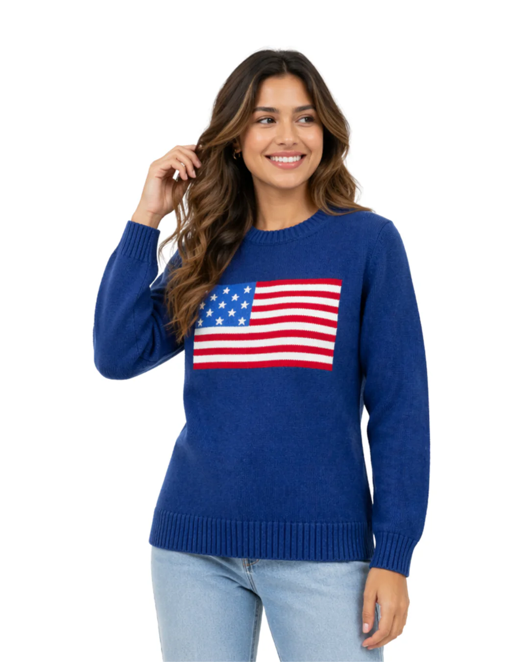 American Flag Loose Fit Knit Crewneck Sweater - Image 2