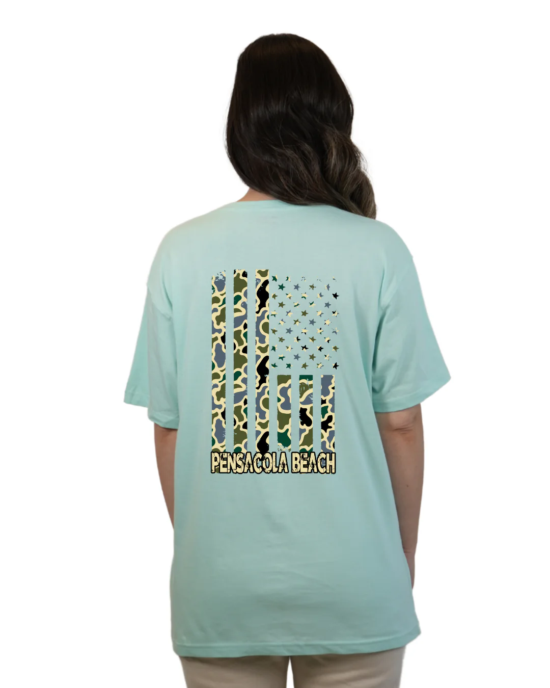 Pensacola American Women Flag T-Shirt – Camouflage Edition - Image 11