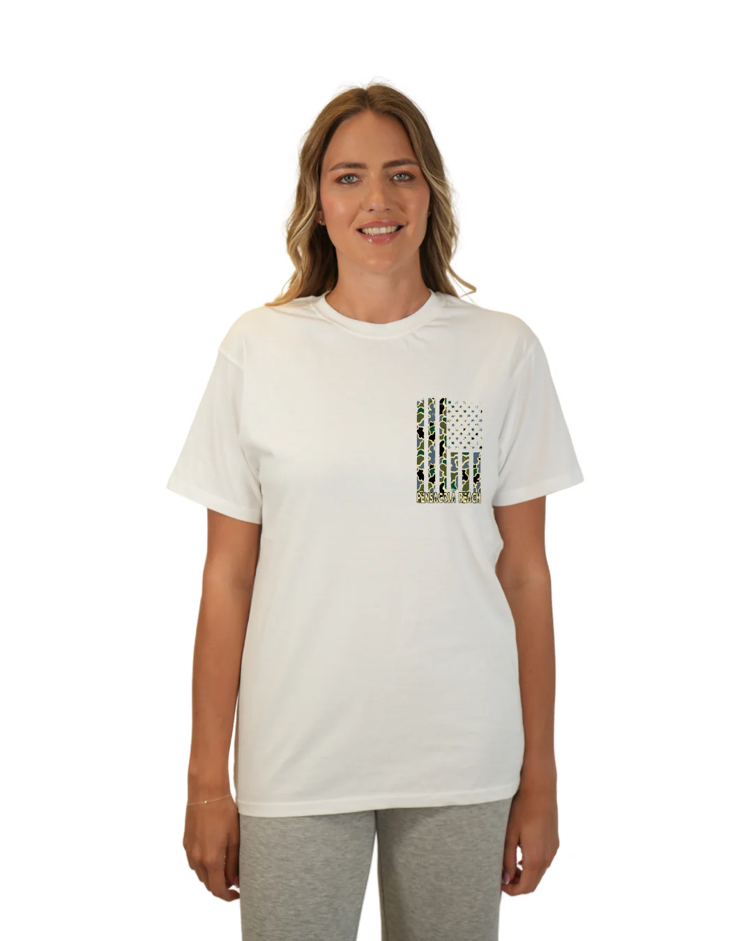 Pensacola American Women Flag T-Shirt – Camouflage Edition - Image 6