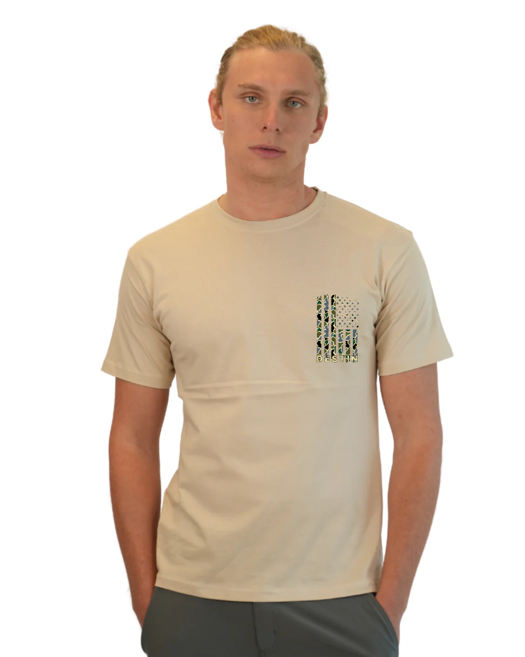 Destin American Flag Men T-Shirt – Camouflage Edition - Image 3