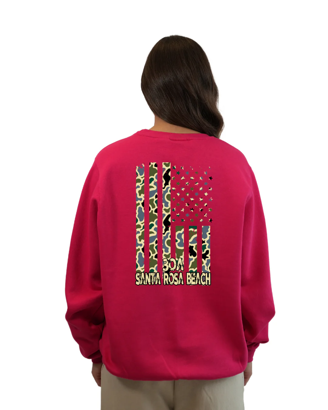 Santa Rosa Beach  American Flag Women  Crewneck – Camouflage Edition - Image 10
