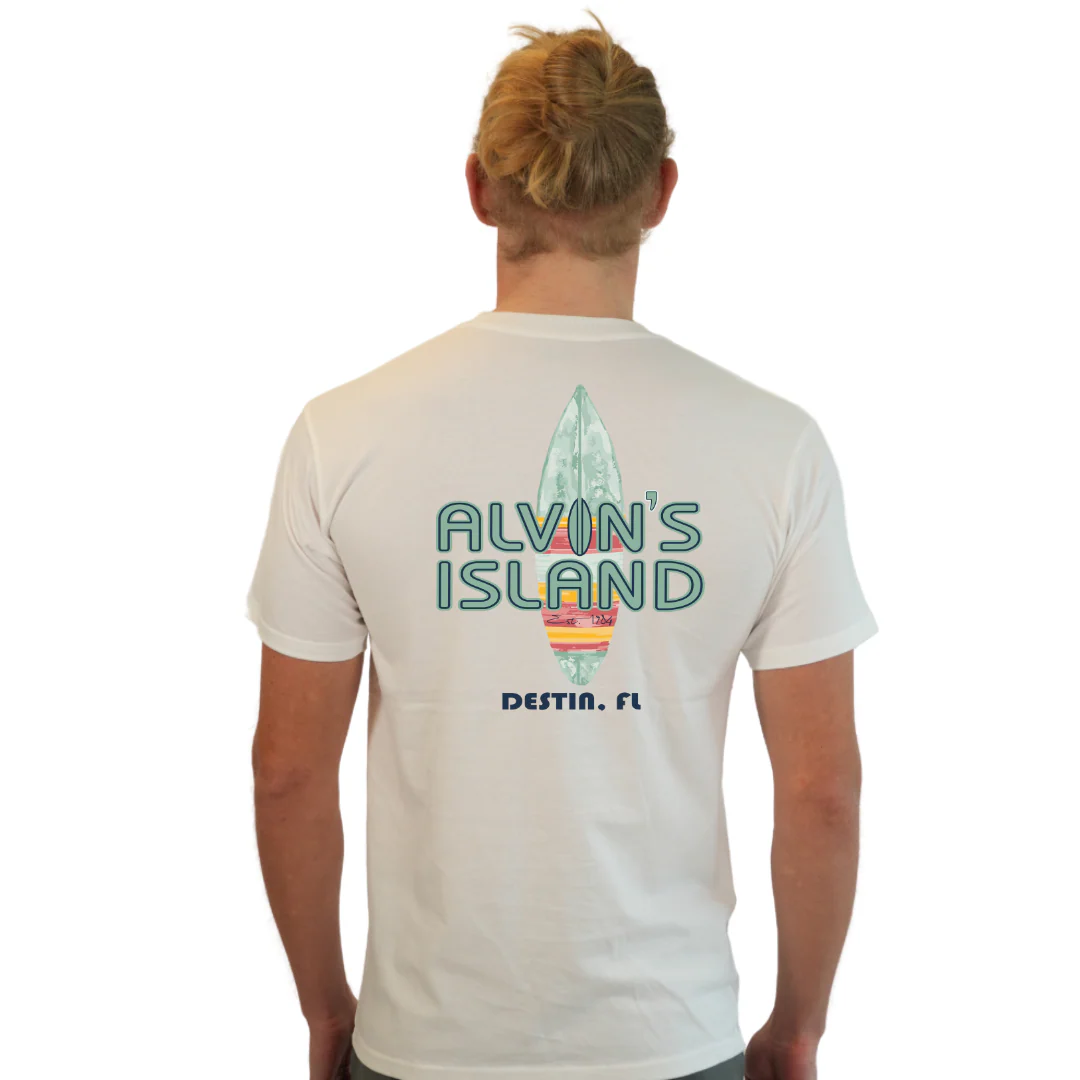 Destin Combed Cotton Men T-Shirt with a Alvin's island Surf Board Design Style CC1000 - Image 2