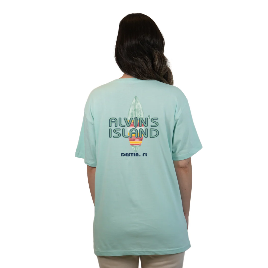 Destin Combed Cotton Women T-Shirt with a Alvin's island Surf Board Design Style CC1000 - Image 2