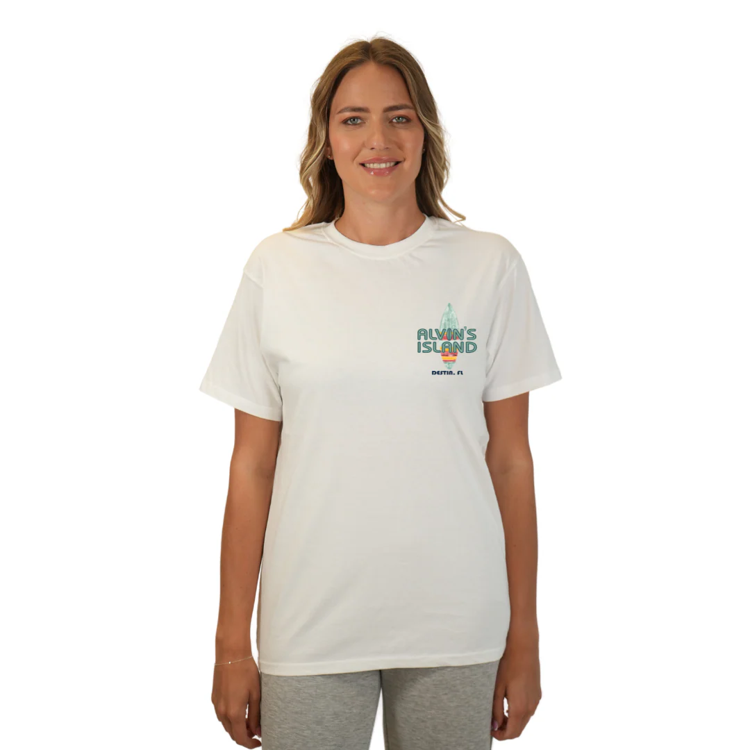 Destin Combed Cotton Women T-Shirt with a Alvin's island Surf Board Design Style CC1000 - Image 3