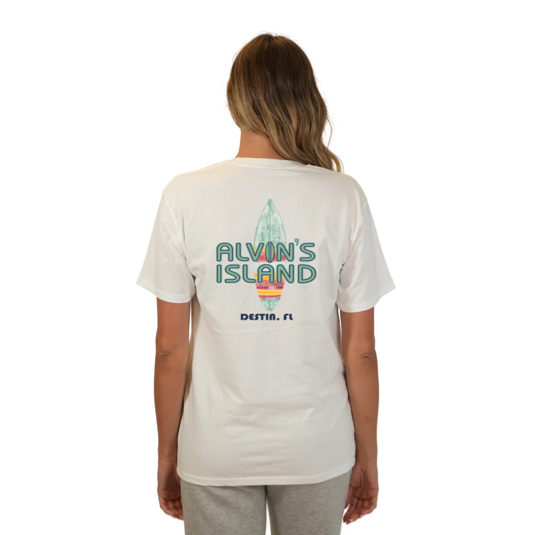 Destin Combed Cotton Women T-Shirt with a Alvin's island Surf Board Design Style CC1000 - Image 4