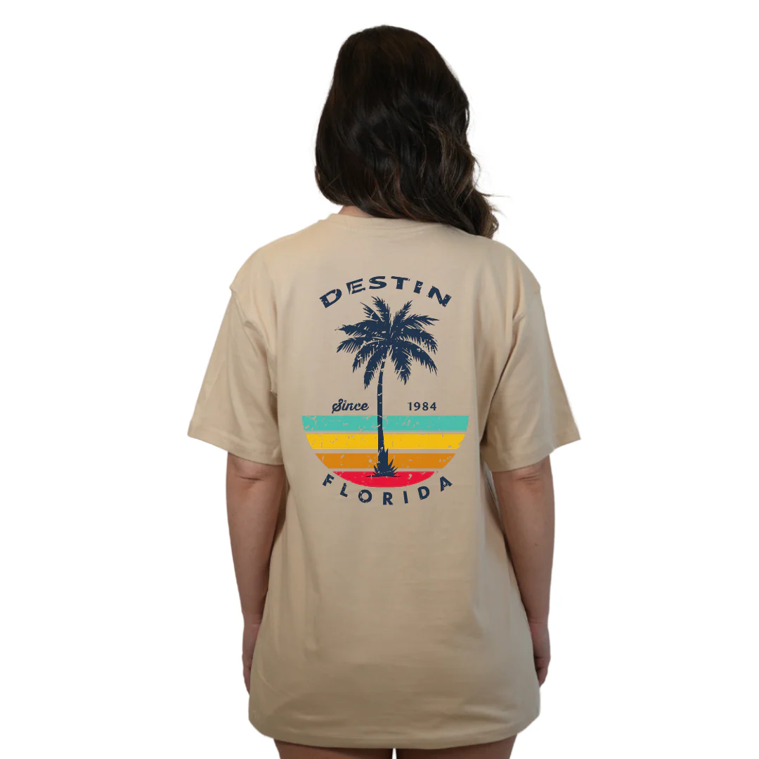 Destin Palm Tree/ Stripes Combed/Cotton Women T-Shirt Style Cc1000 - Image 12