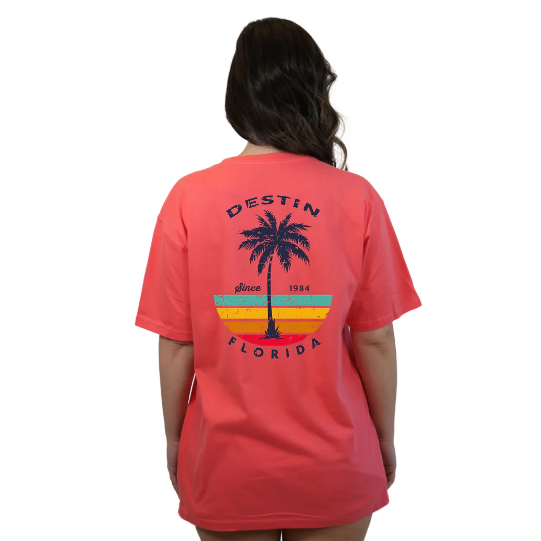 Destin Palm Tree/ Stripes Combed/Cotton Women T-Shirt Style Cc1000 - Image 14