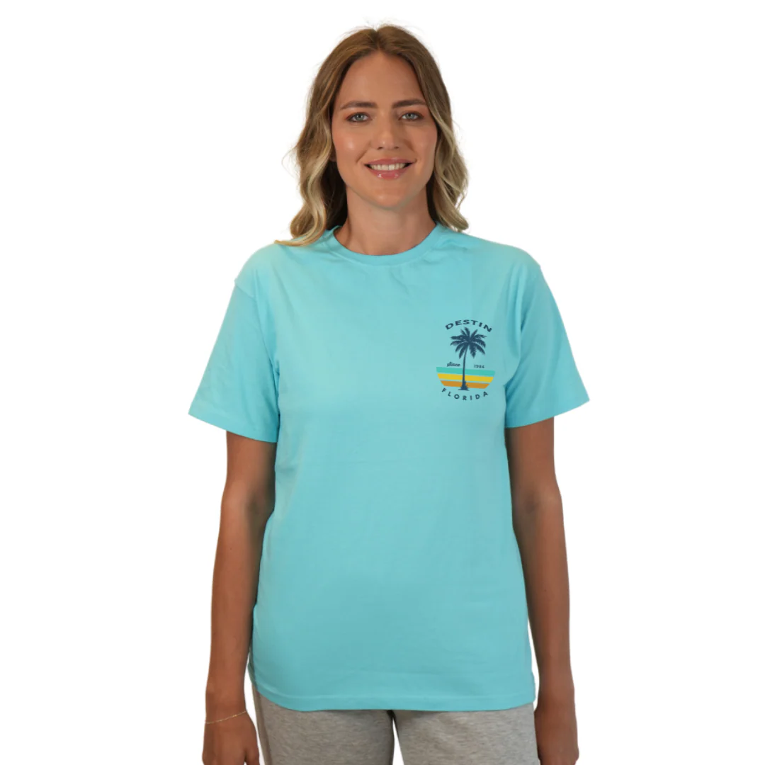 Destin Palm Tree/ Stripes Combed/Cotton Women T-Shirt Style Cc1000 - Image 17