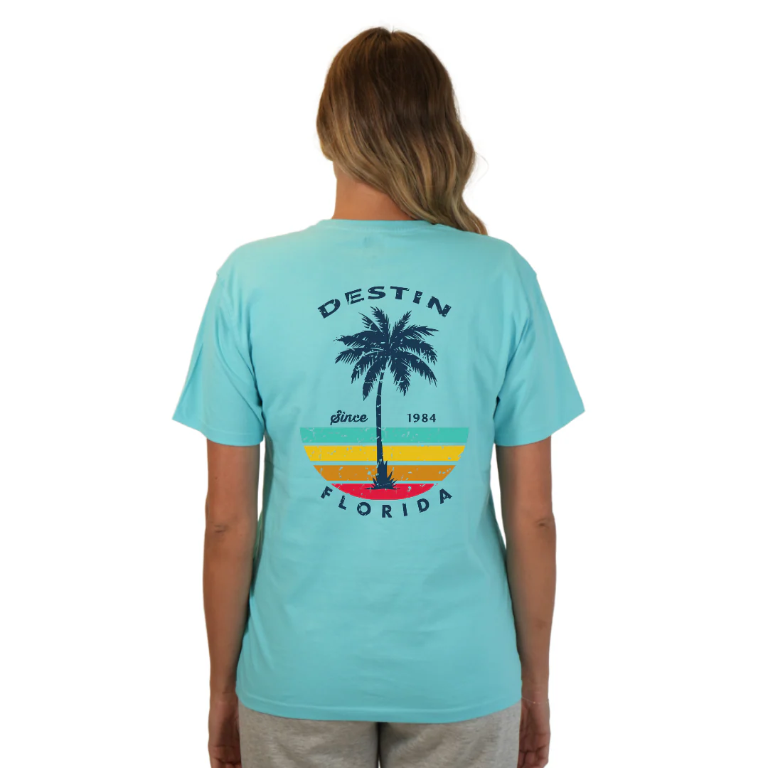 Destin Palm Tree/ Stripes Combed/Cotton Women T-Shirt Style Cc1000 - Image 18