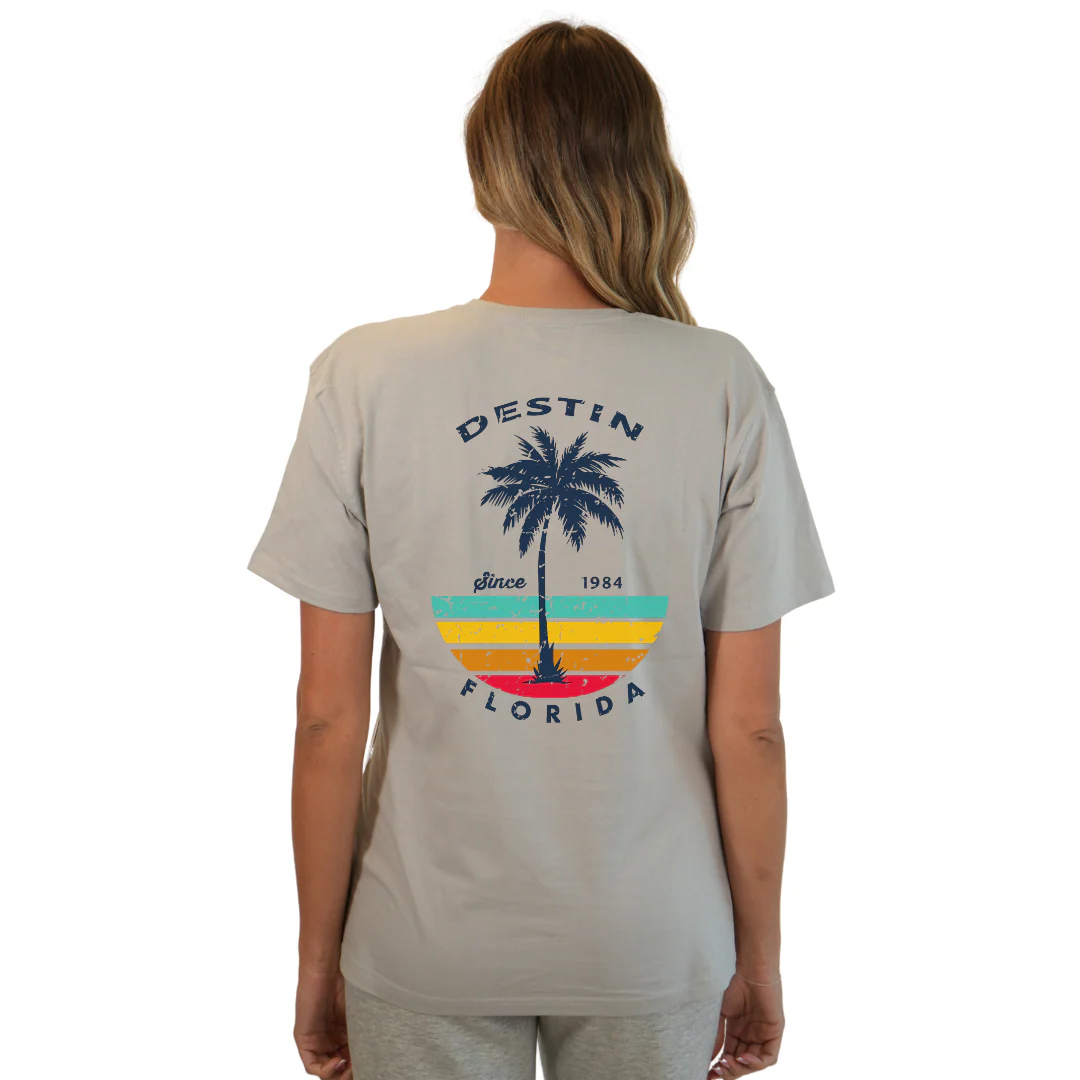 Destin Palm Tree/ Stripes Combed/Cotton Women T-Shirt Style Cc1000 - Image 20