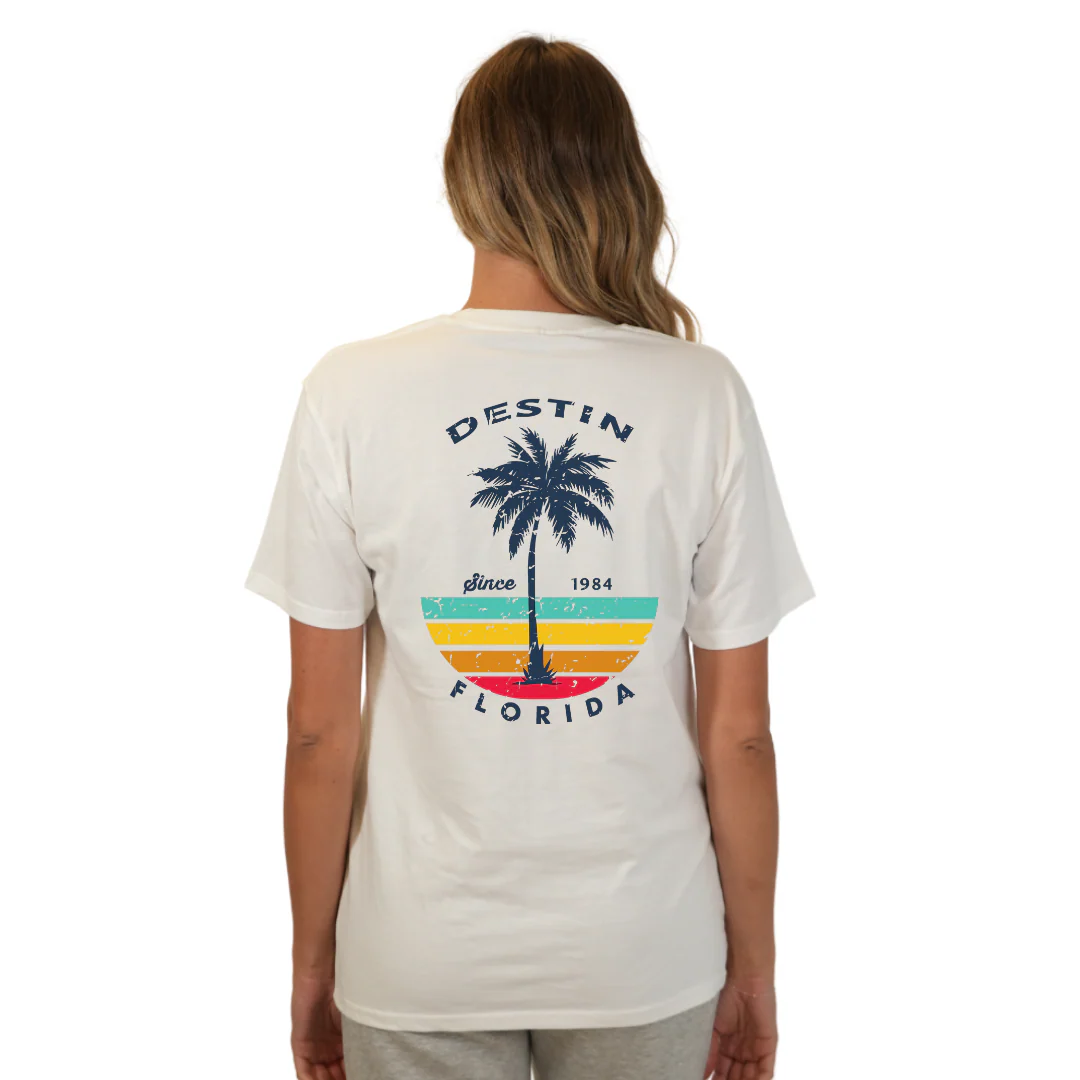 Destin Palm Tree/ Stripes Combed/Cotton Women T-Shirt Style Cc1000 - Image 22