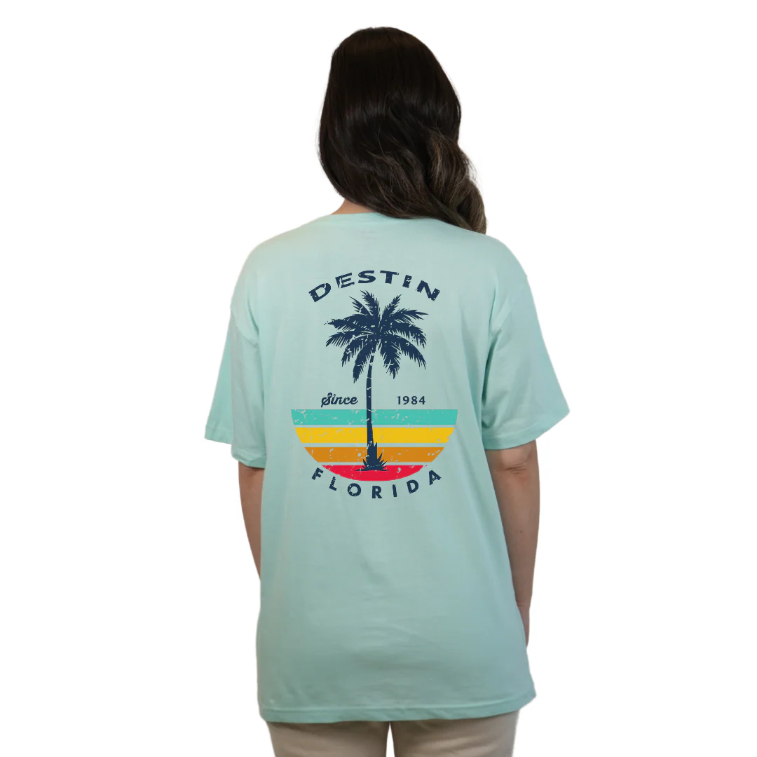 Destin Palm Tree/ Stripes Combed/Cotton Women T-Shirt Style Cc1000 - Image 4