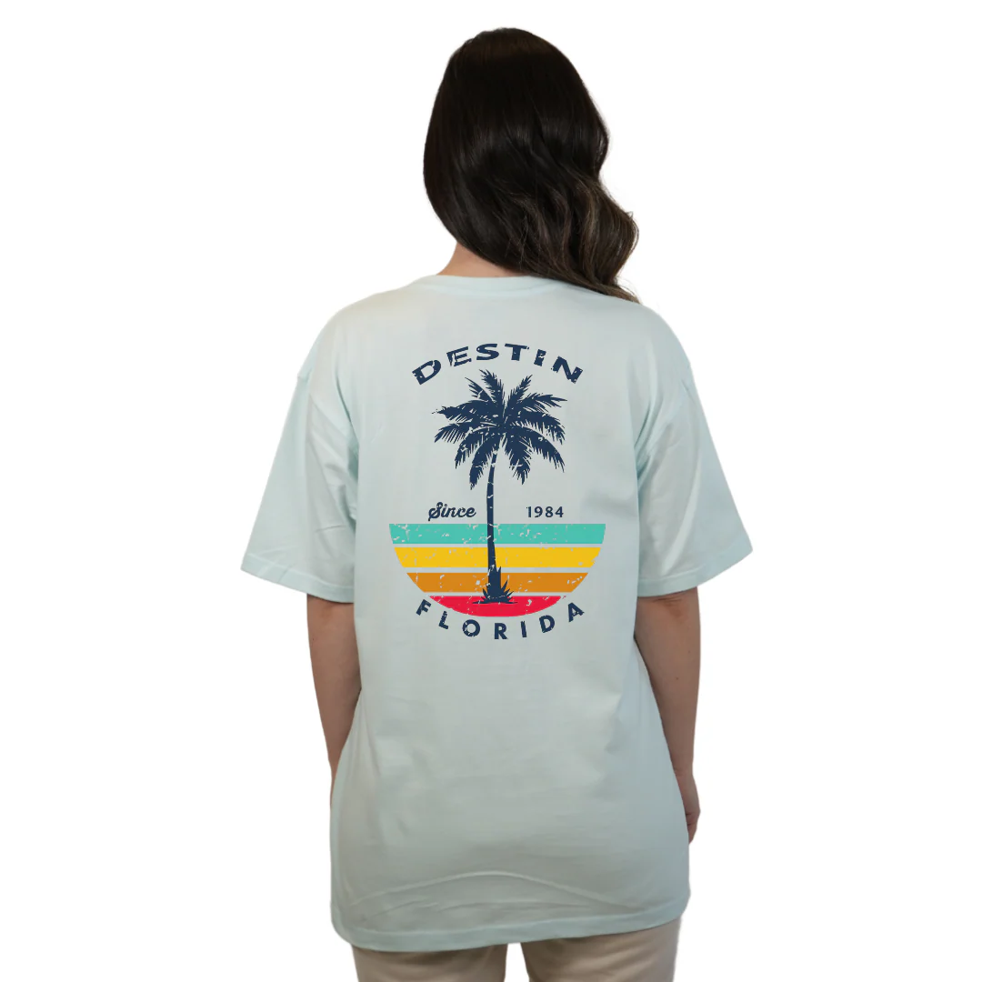 Destin Palm Tree/ Stripes Combed/Cotton Women T-Shirt Style Cc1000 - Image 6
