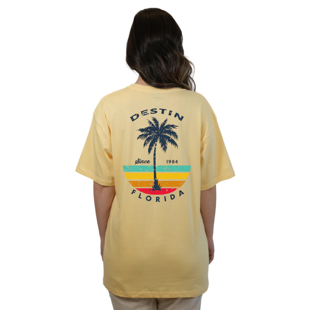 Destin Palm Tree/ Stripes Combed/Cotton Women T-Shirt Style Cc1000 - Image 8