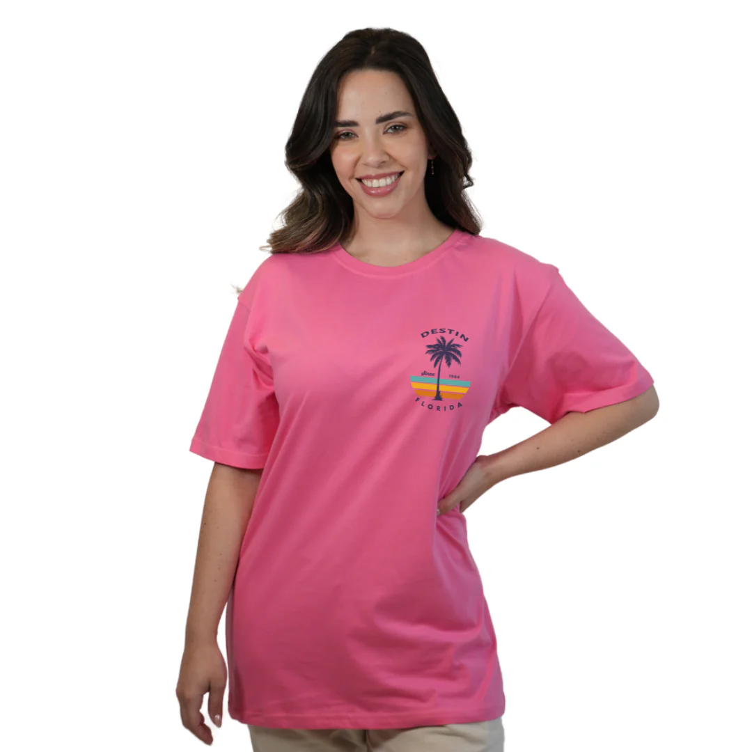 Destin Palm Tree/ Stripes Combed/Cotton Women T-Shirt Style Cc1000 - Image 9