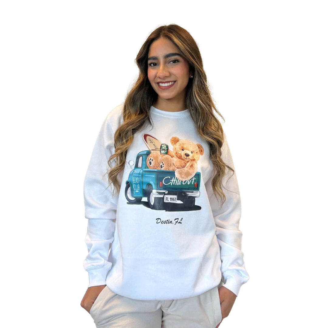 Destin Crewneck Sweatshirt Women with Teddy Bear Design Style 067