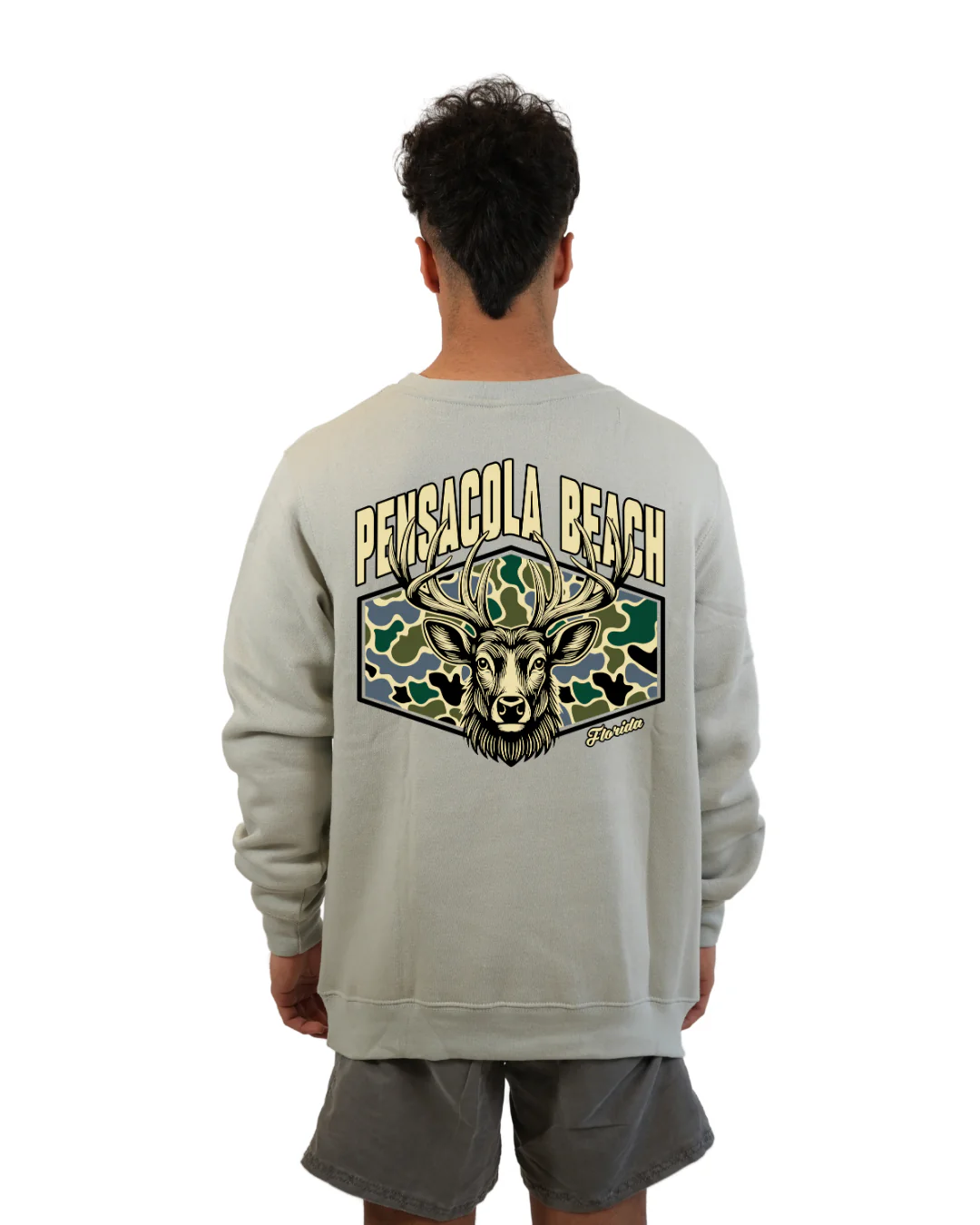 Pensacola Beach Deer Men Crewneck – Camouflage Edition - Image 10