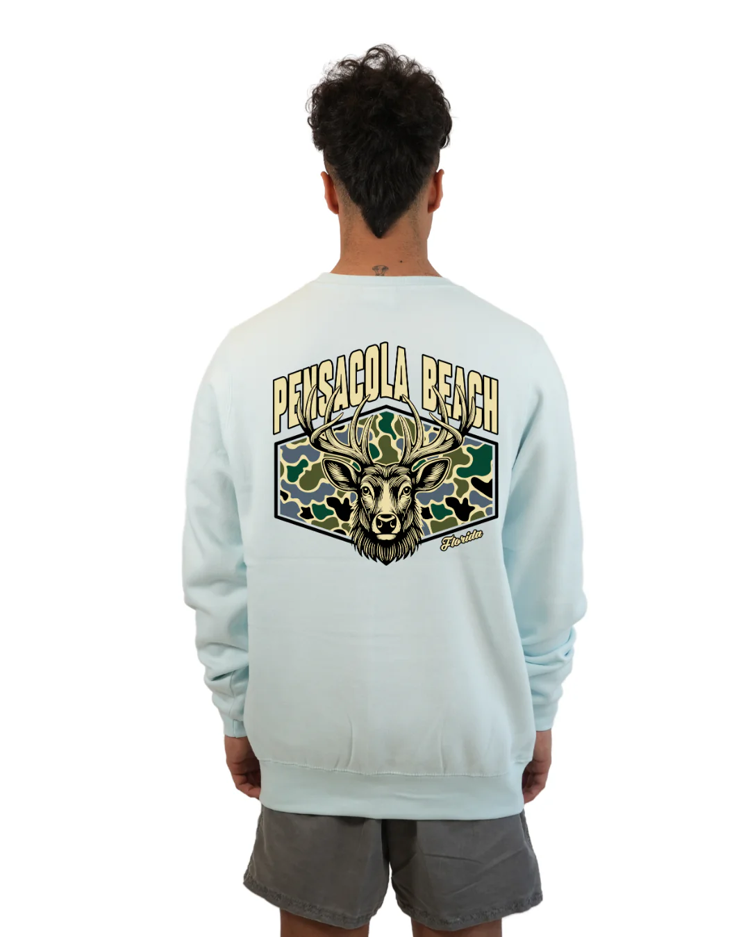 Pensacola Beach Deer Men Crewneck – Camouflage Edition - Image 11