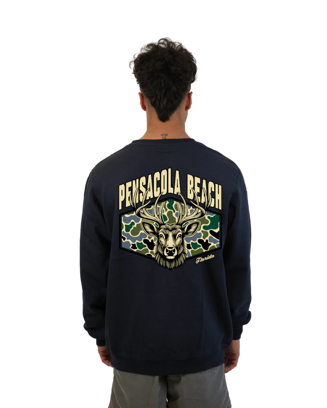 Pensacola Beach Deer Men Crewneck – Camouflage Edition - Image 12