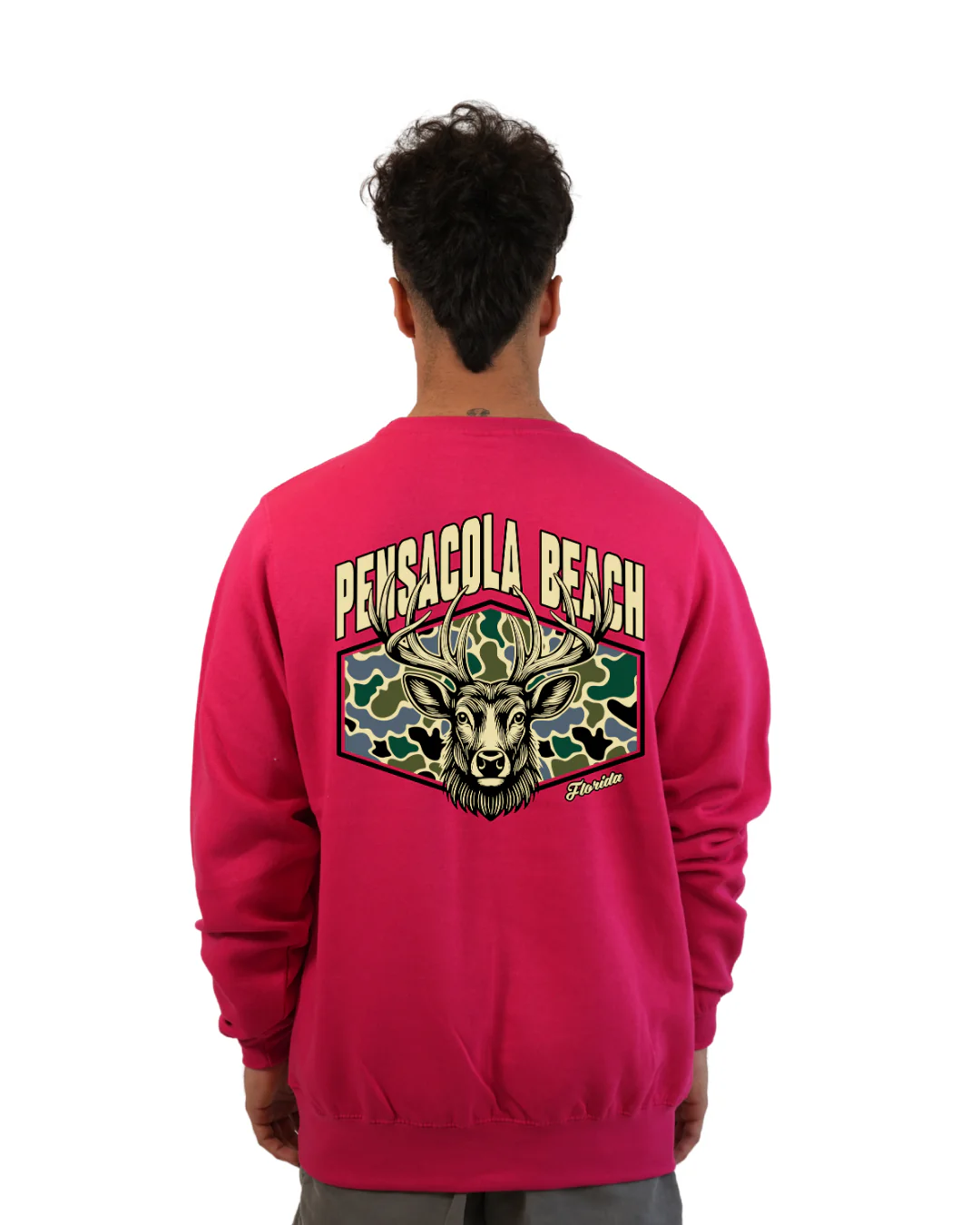 Pensacola Beach Deer Men Crewneck – Camouflage Edition - Image 2