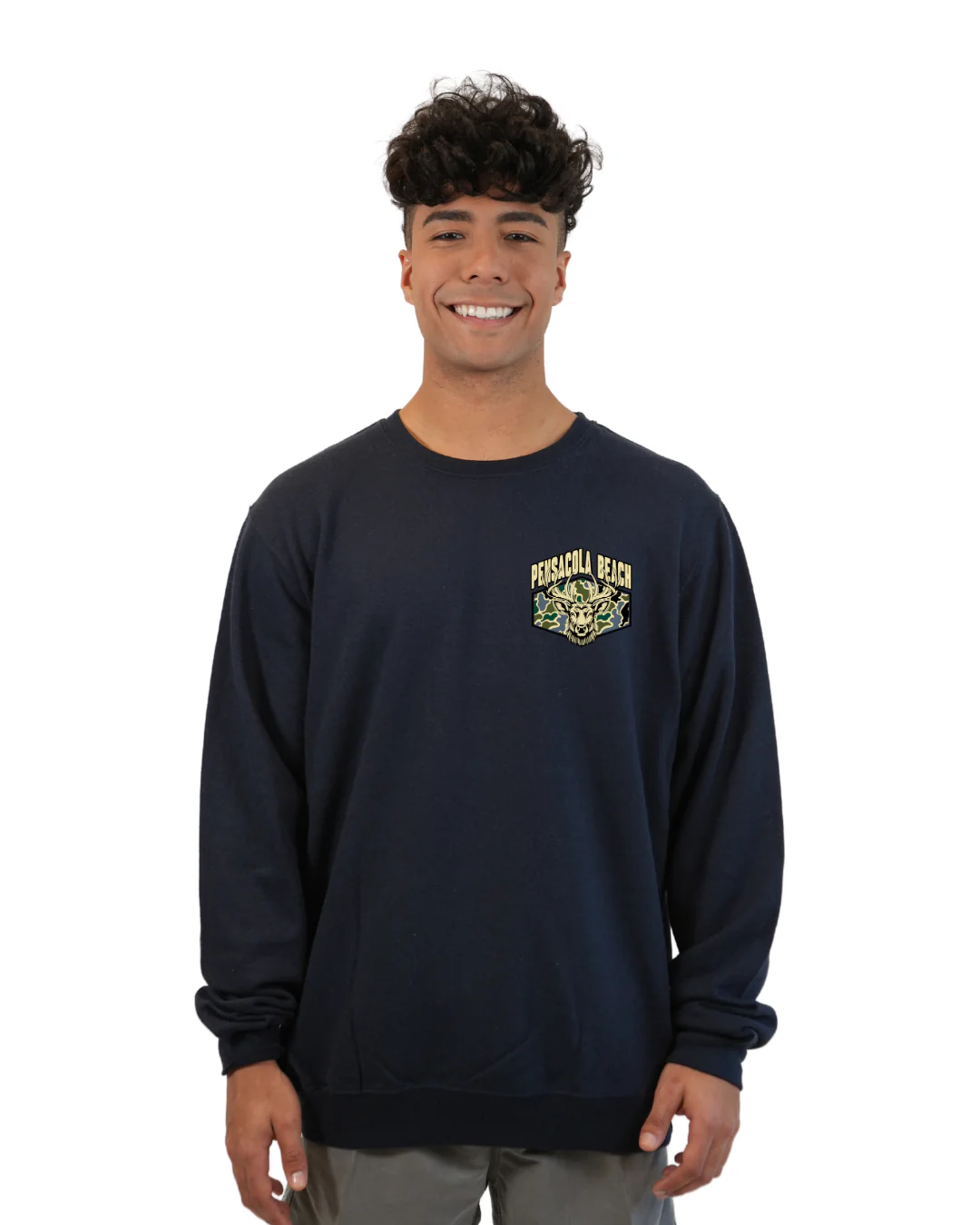 Pensacola Beach Deer Men Crewneck – Camouflage Edition - Image 3