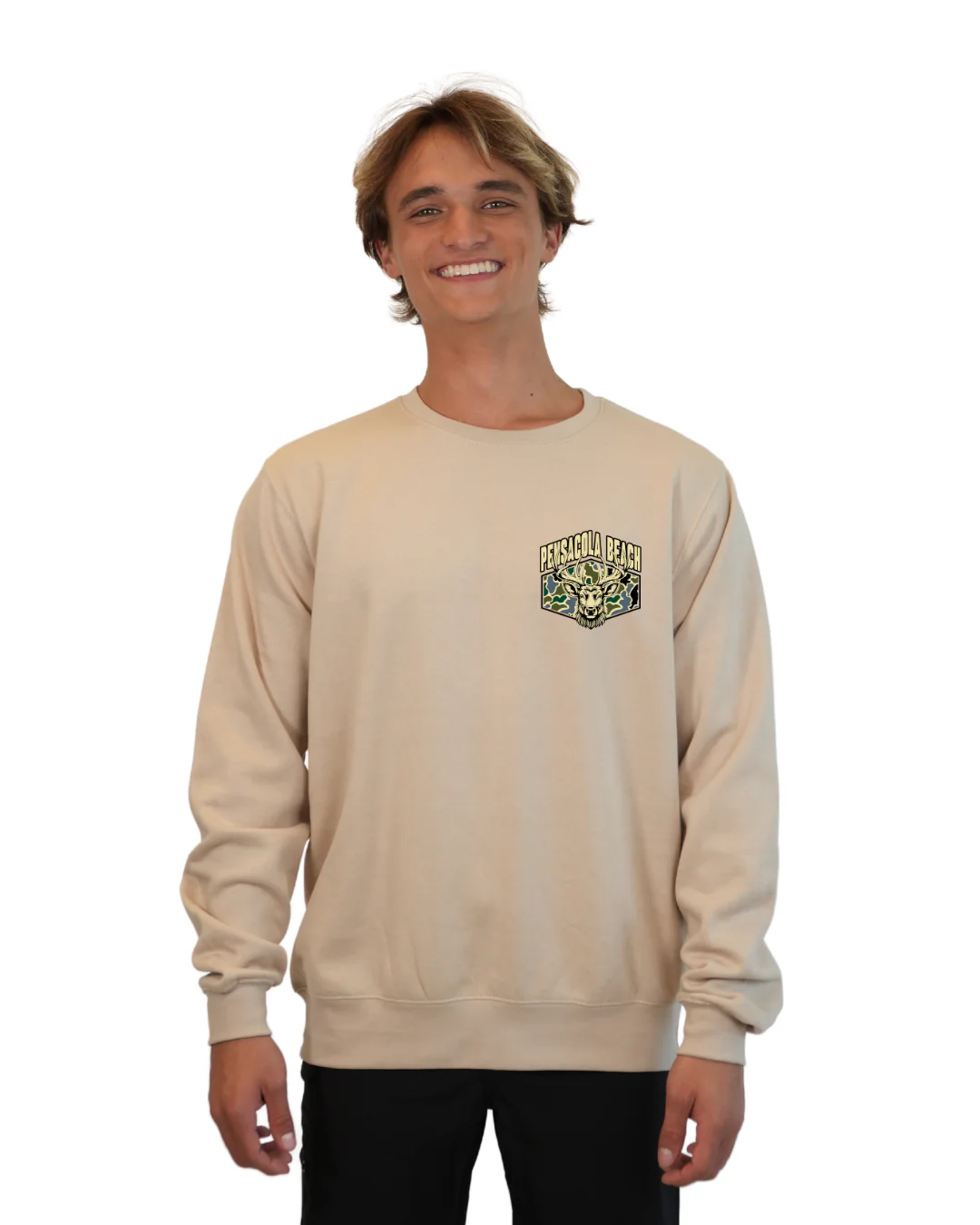 Pensacola Beach Deer Men Crewneck – Camouflage Edition - Image 4