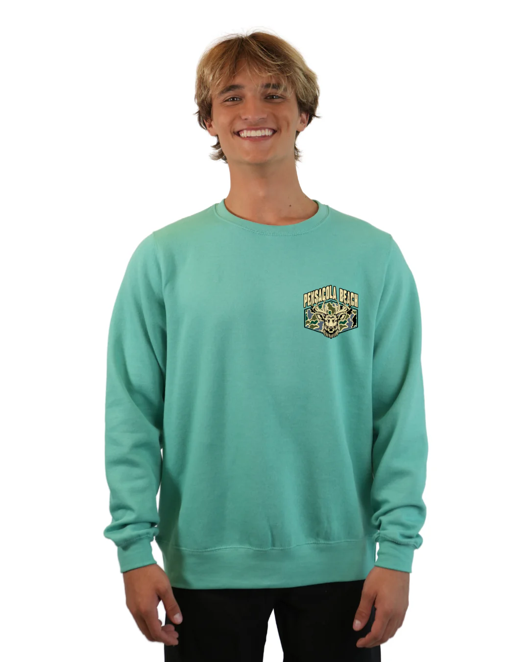 Pensacola Beach Deer Men Crewneck – Camouflage Edition - Image 5
