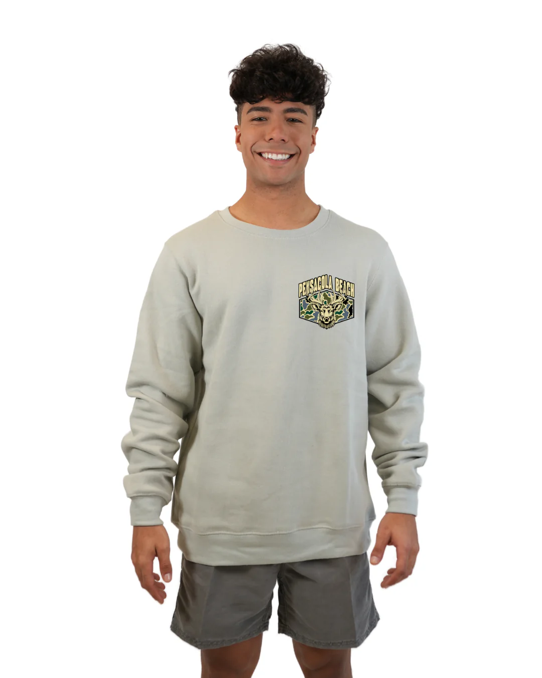 Pensacola Beach Deer Men Crewneck – Camouflage Edition - Image 6