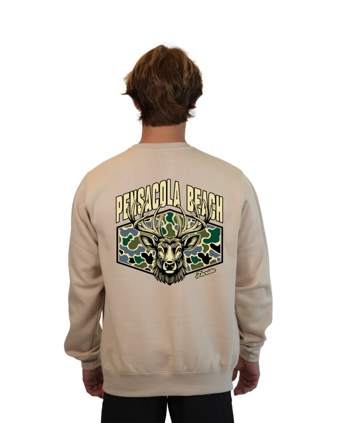 Pensacola Beach Deer Men Crewneck – Camouflage Edition - Image 8