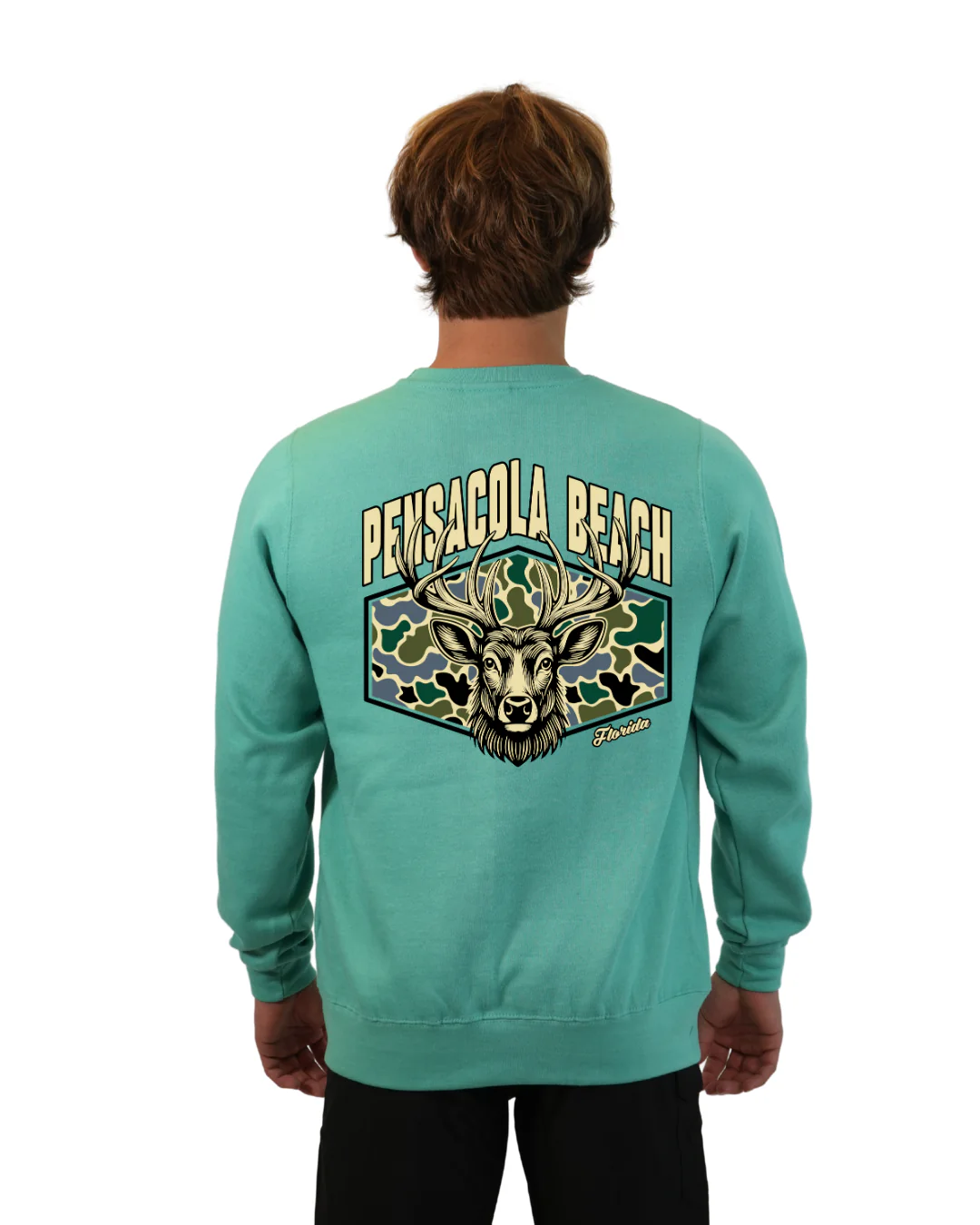 Pensacola Beach Deer Men Crewneck – Camouflage Edition - Image 9