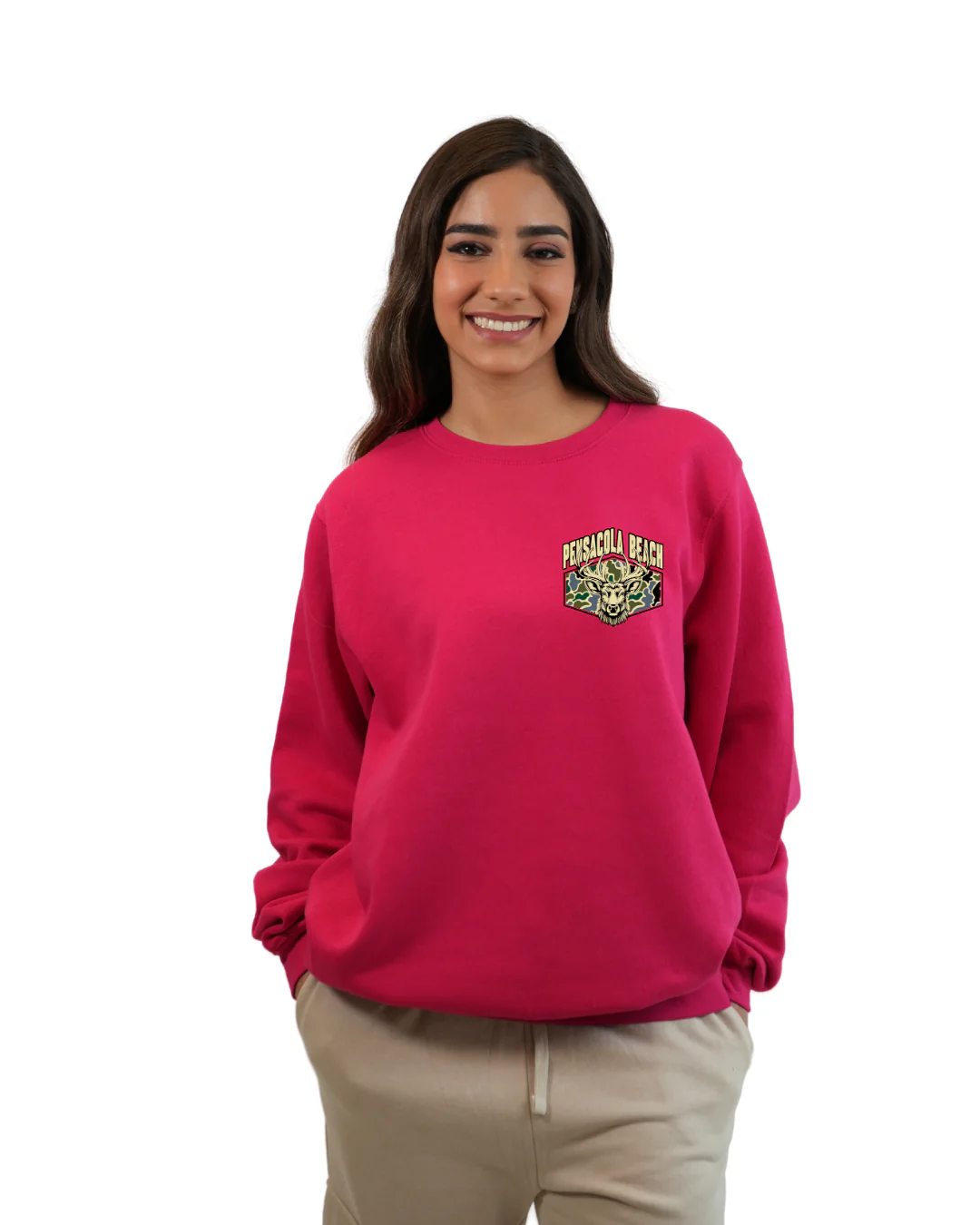 Pensacola Beach Deer Women Crewneck – Camouflage Edition - Image 7