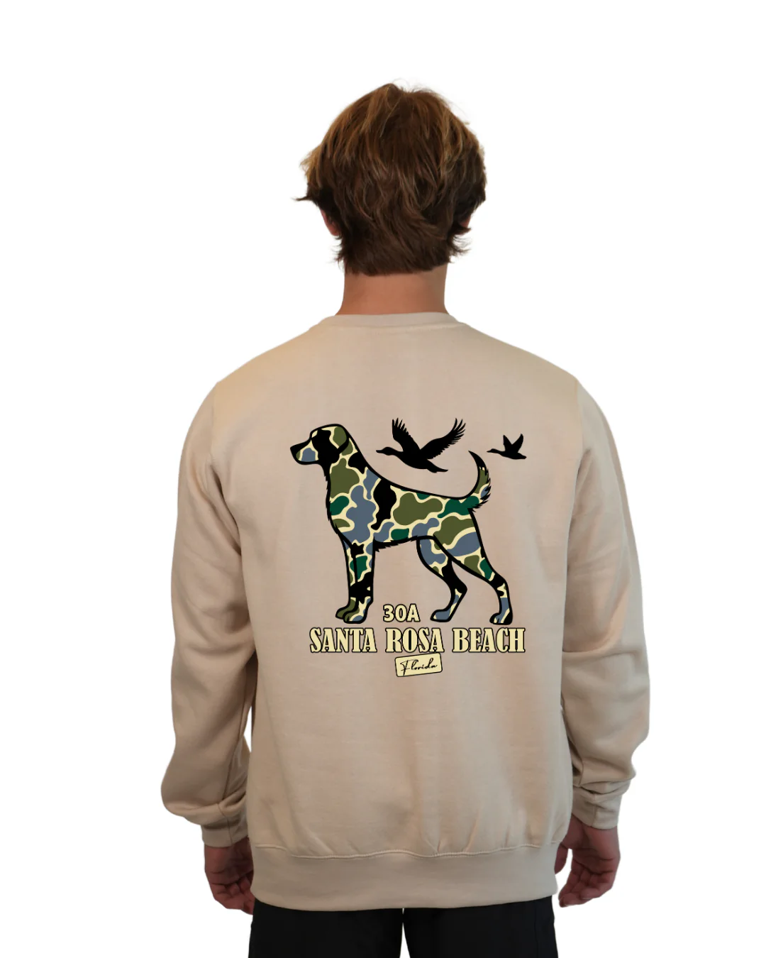 Santa Rosa Beach Dog Men Crewneck – Camouflage Edition - Image 6