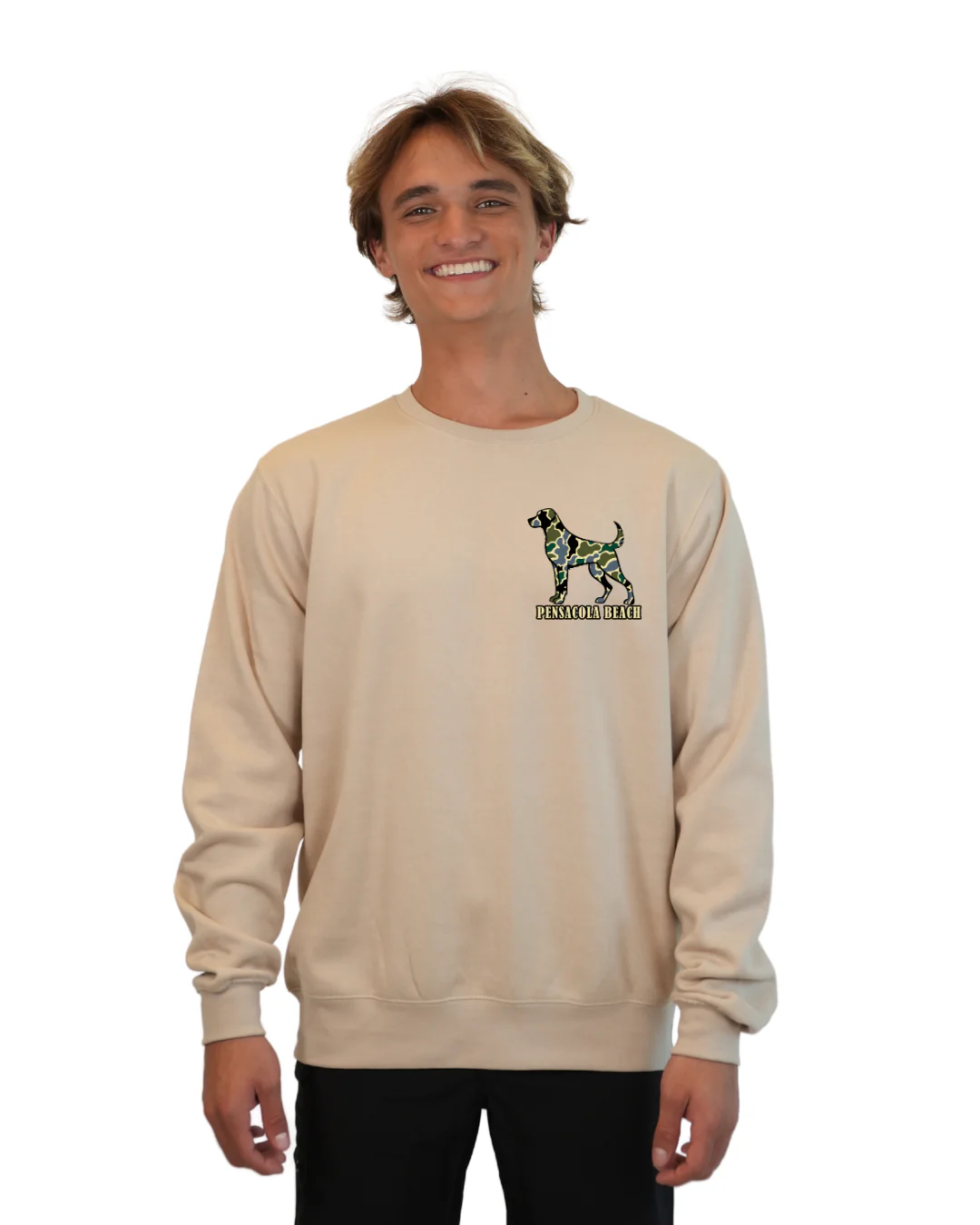 Pensacola Beach Dog Men Crewneck – Camouflage Edition - Image 3