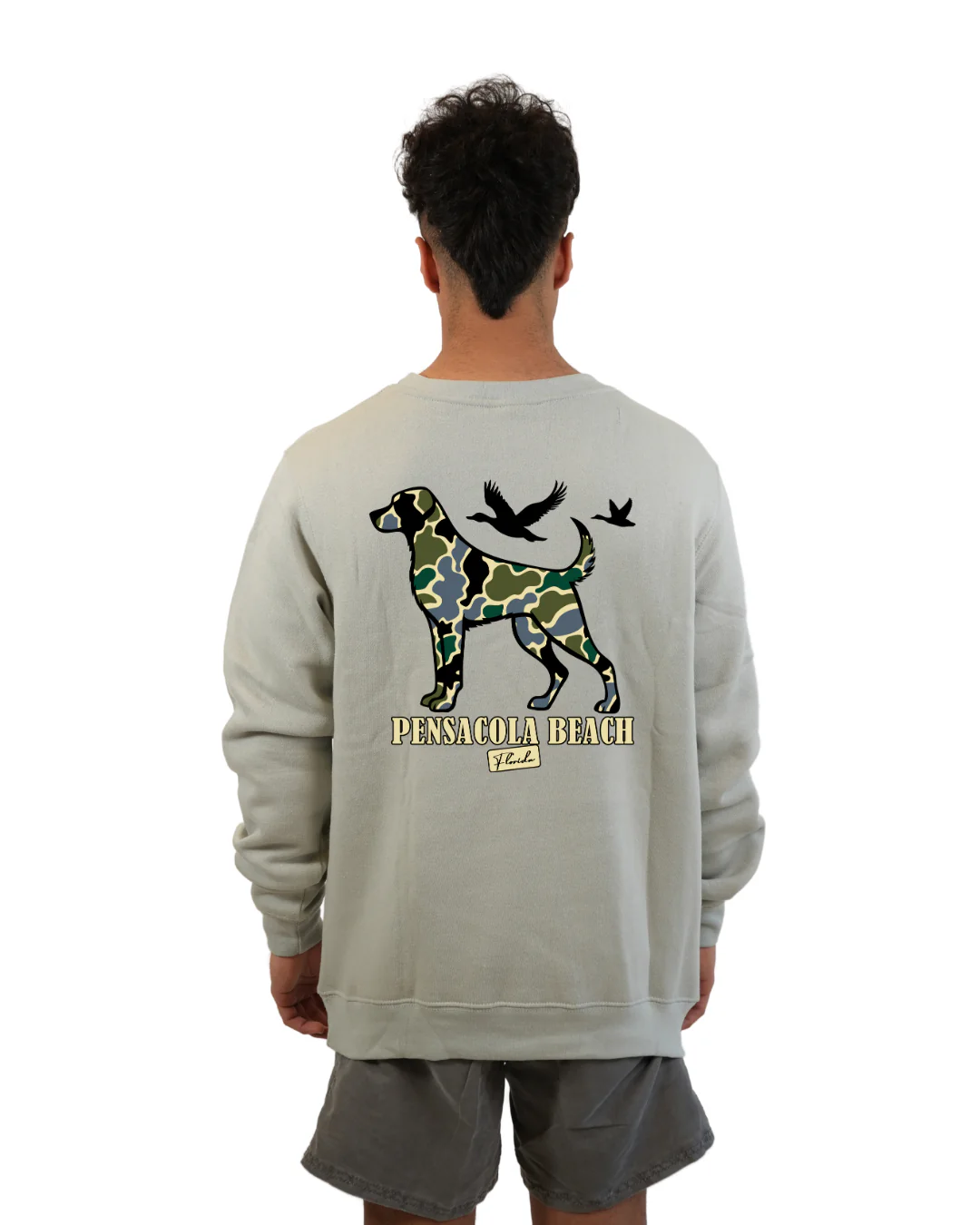 Pensacola Beach Dog Men Crewneck – Camouflage Edition - Image 9