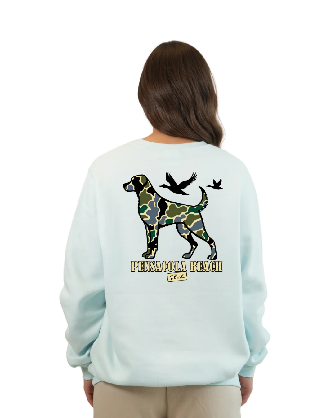 Pensacola Beach Dog Women Crewneck – Camouflage Edition - Image 10