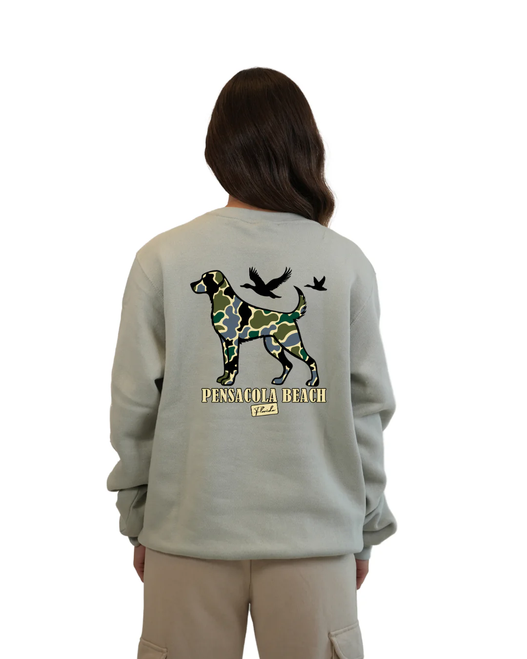 Pensacola Beach Dog Women Crewneck – Camouflage Edition - Image 6