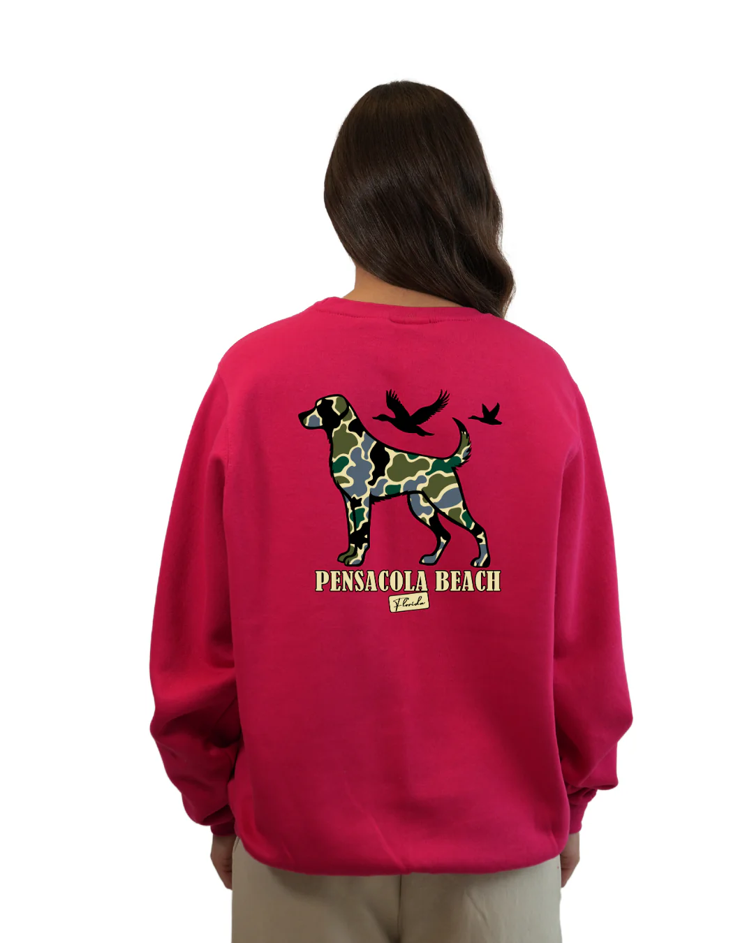 Pensacola Beach Dog Women Crewneck – Camouflage Edition - Image 7