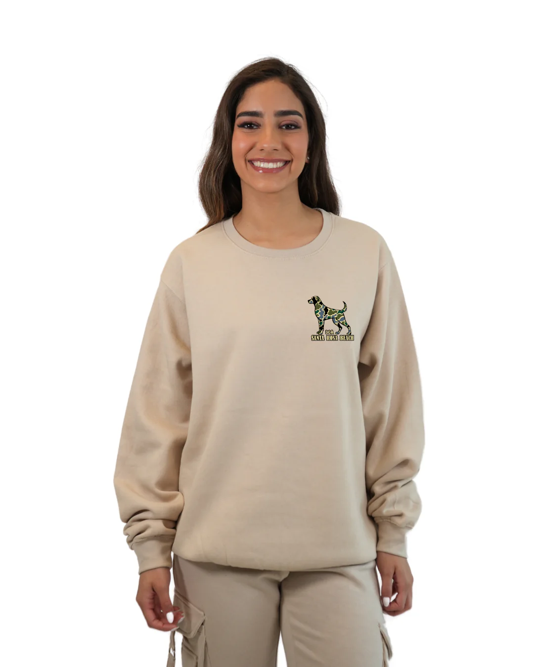Santa Rosa Beach Dog Women Crewneck – Camouflage Edition