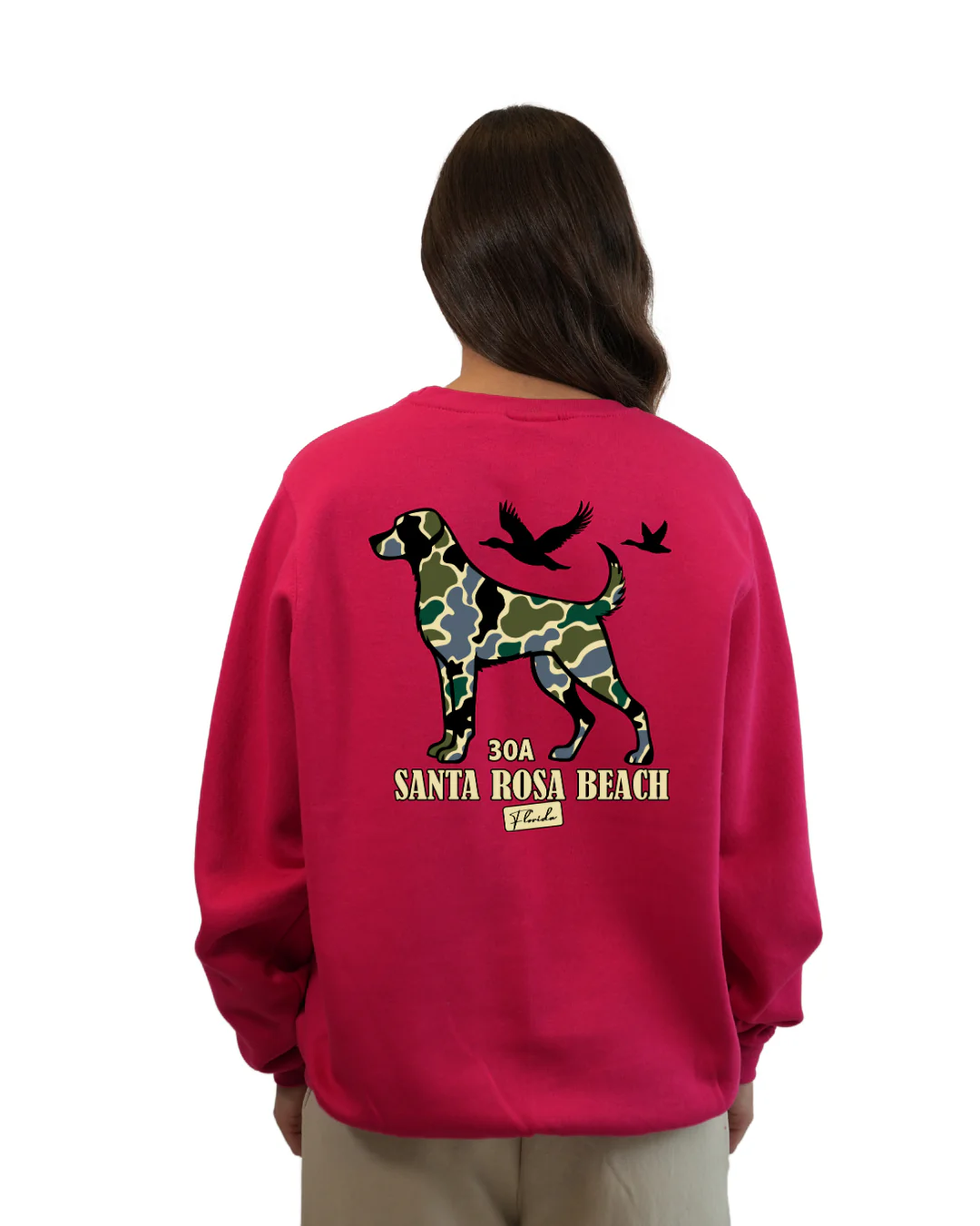 Santa Rosa Beach Dog Women Crewneck – Camouflage Edition - Image 10