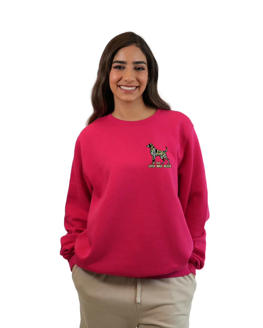 Santa Rosa Beach Dog Women Crewneck – Camouflage Edition - Image 5