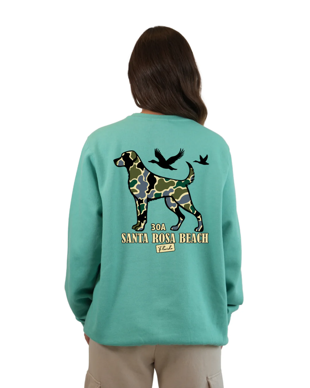 Santa Rosa Beach Dog Women Crewneck – Camouflage Edition - Image 7