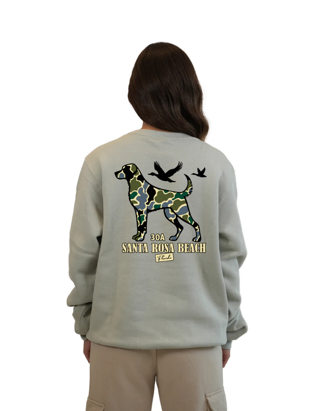 Santa Rosa Beach Dog Women Crewneck – Camouflage Edition - Image 8