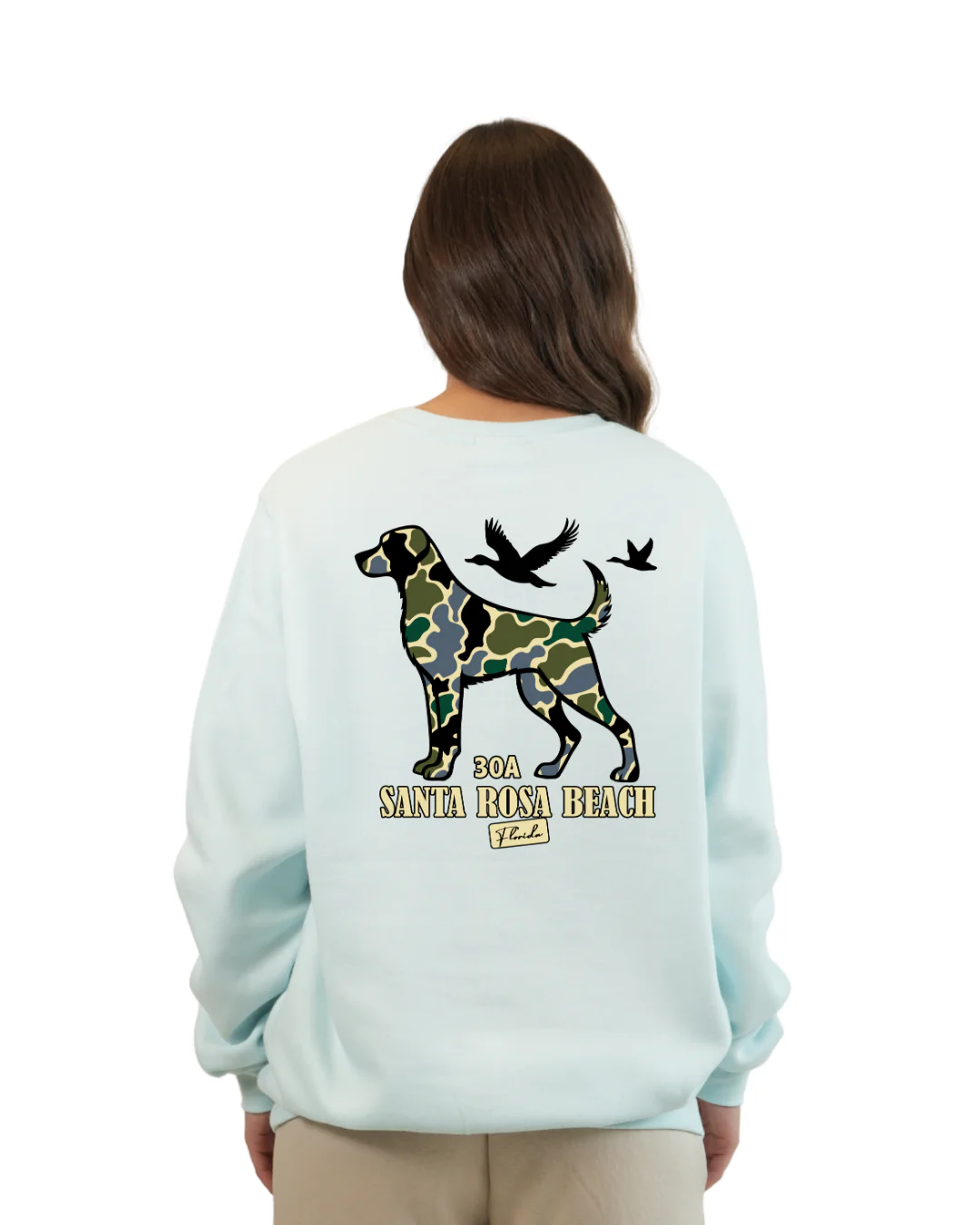 Santa Rosa Beach Dog Women Crewneck – Camouflage Edition - Image 9