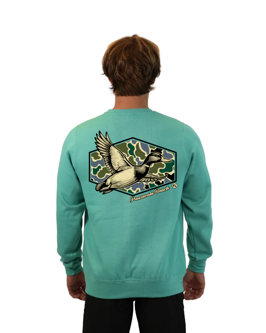 Pensacola Beach Duck Men Crewneck – Camouflage Edition - Image 2