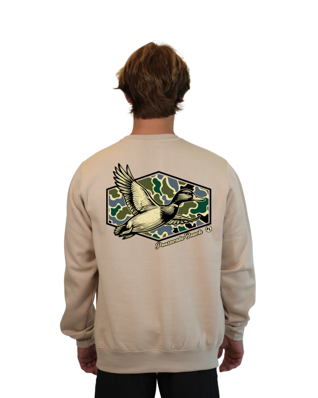 Pensacola Beach Duck Men Crewneck – Camouflage Edition - Image 7