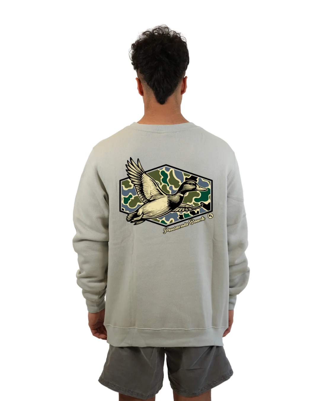 Pensacola Beach Duck Men Crewneck – Camouflage Edition - Image 8