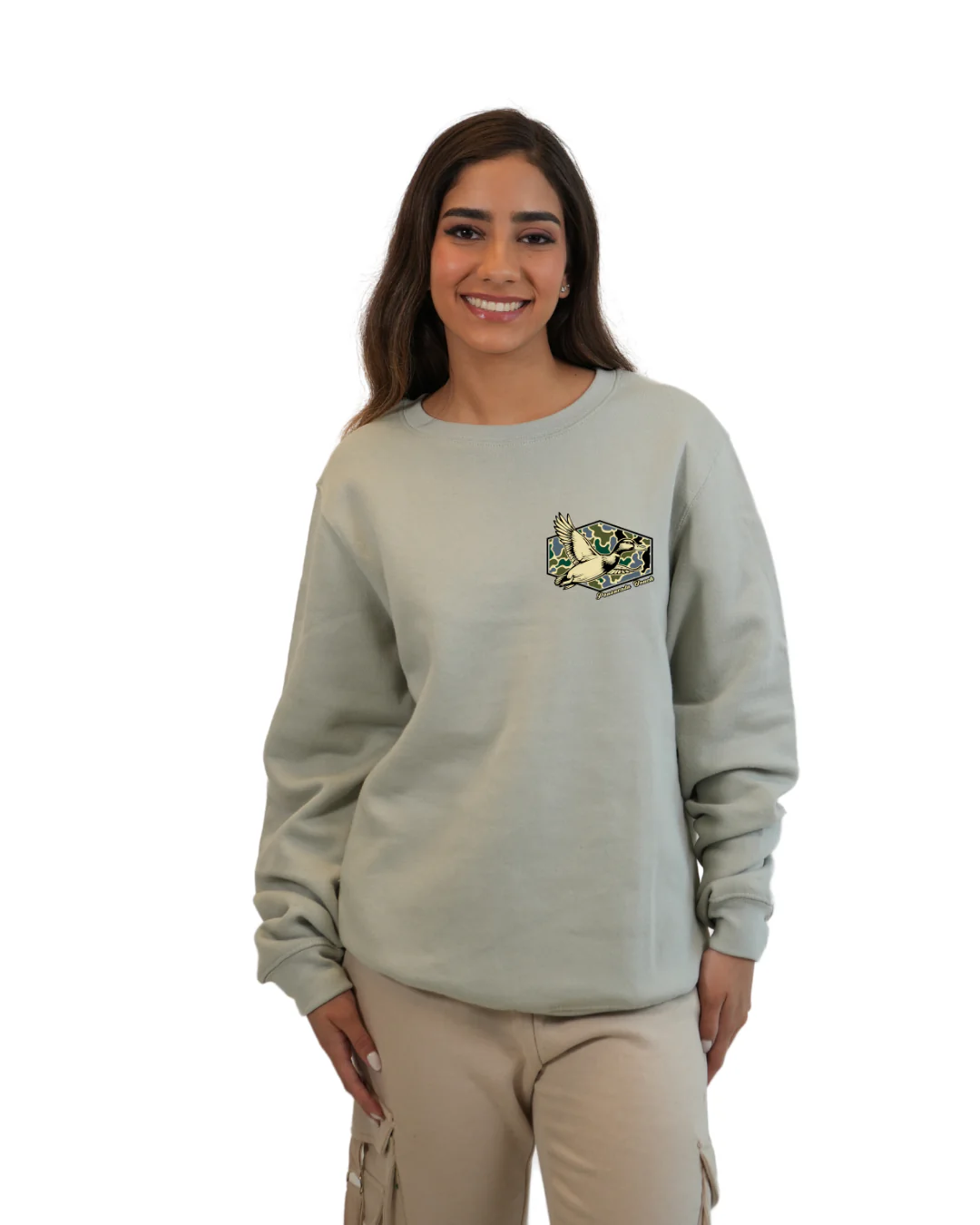 Pensacola Beach Duck Women Crewneck – Camouflage Edition - Image 5