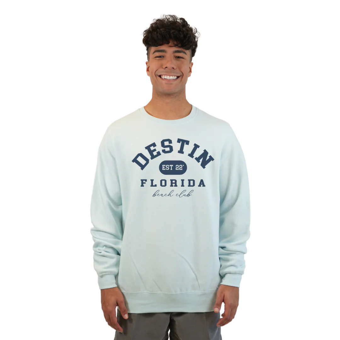 Destin Fl. Fleece Crewneck Sweatshirt Men with a Front Destin Est 22 Florida Beach Club Design Style 067 - Image 2