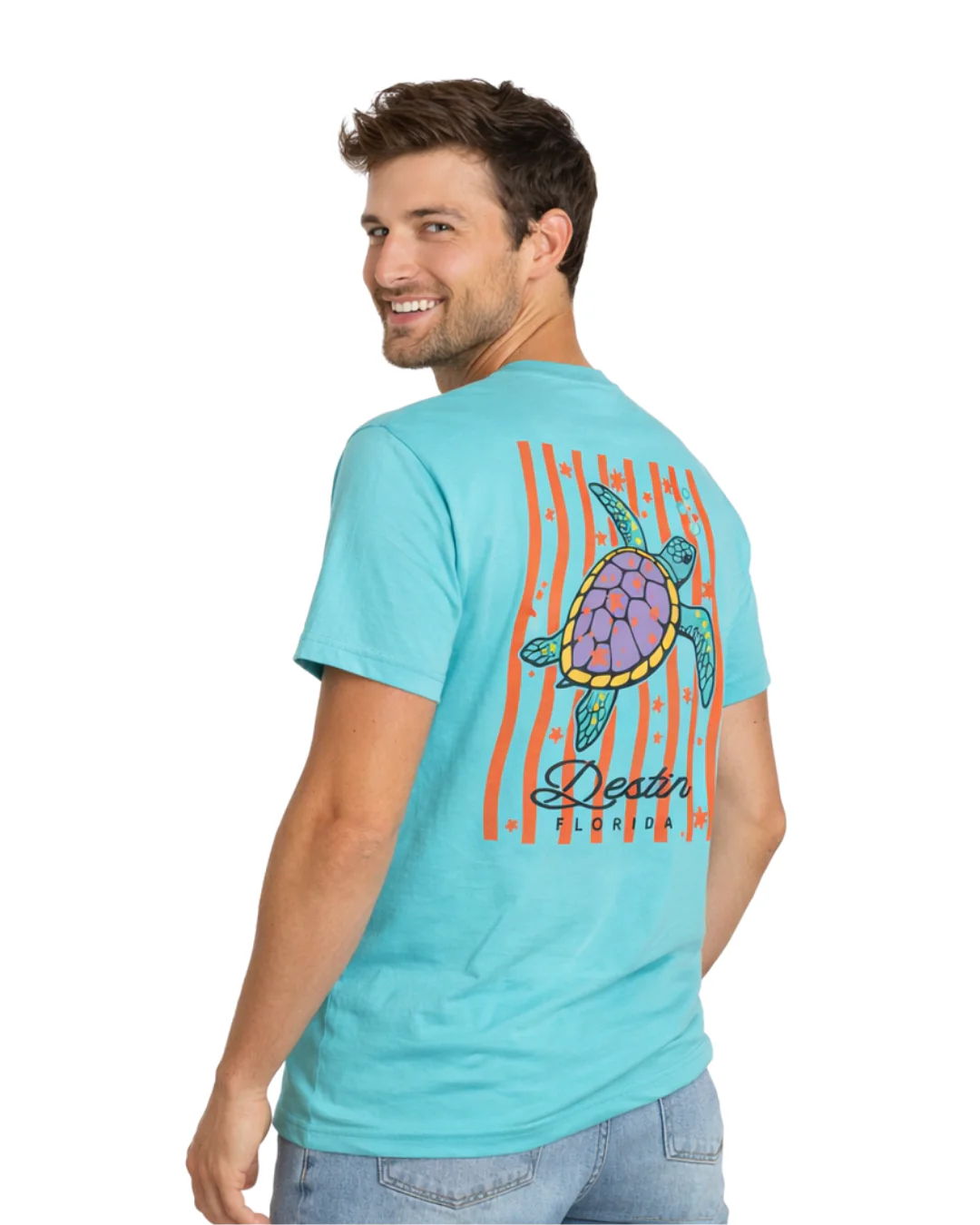 Destin, Fl Turtle Stripes Design Men’s T-Shirt - Image 2